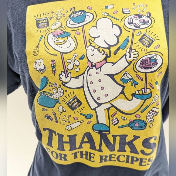 The Spamerican Tour Vintage 100% Cotton Navy Graphic Chef T-shirt Size Medium - Picture 2 of 7